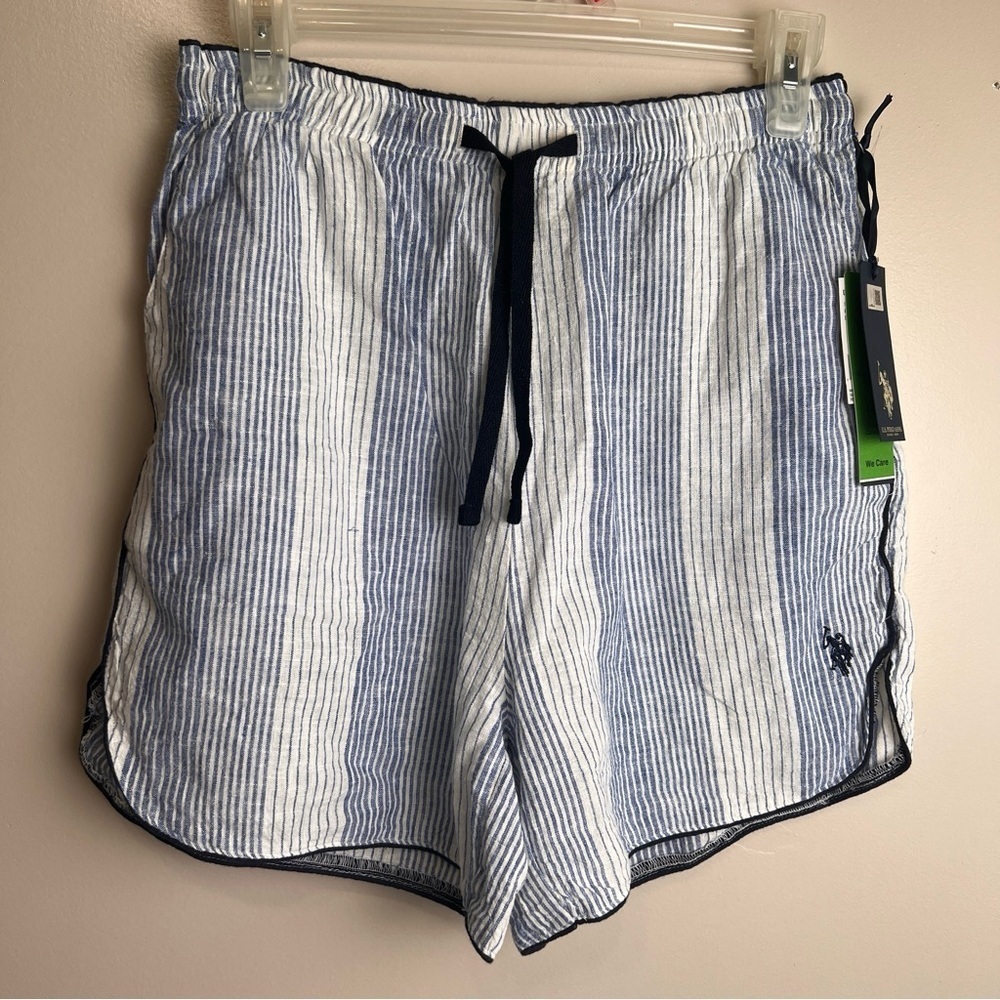U.S. Polo Assn. NWT Unisex Blue and White Striped Shorts Size S Pockets